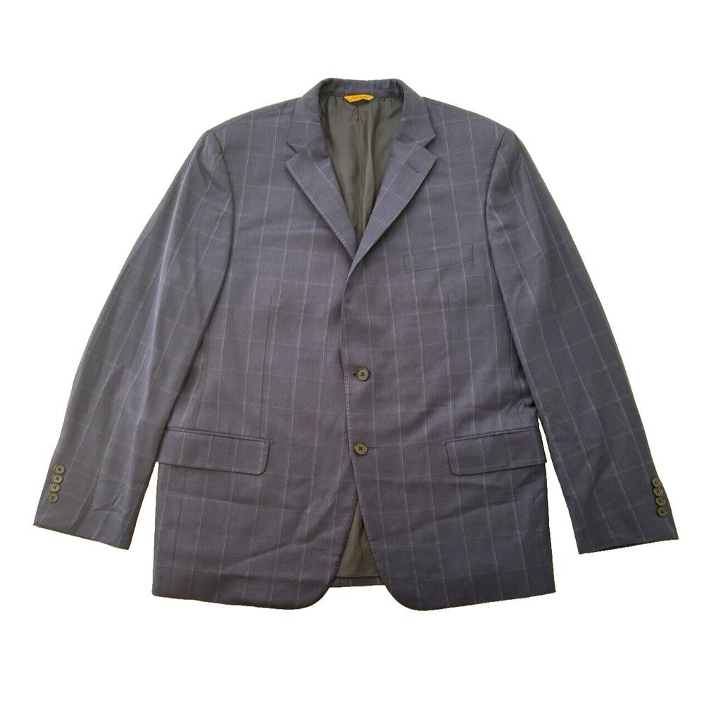 Hickey Freeman Blazer‎ Mens 44R Blue Windowpane Pocket Sport Coat Jacket Wool